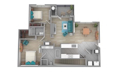 Floor plan for 2 beds, 2 baths, 1332 sqft
